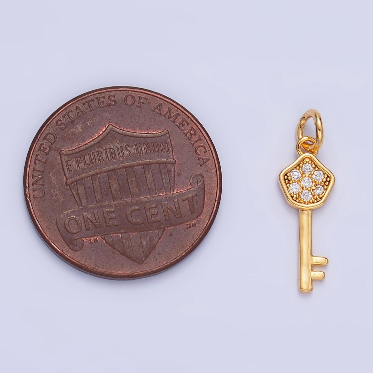 24K Gold Filled Clear CZ Micro Paved Key Charm in Gold & Silver | W135