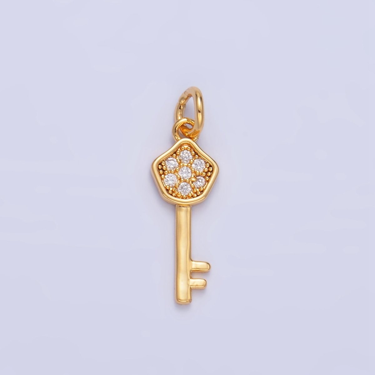 24K Gold Filled Clear CZ Micro Paved Key Charm in Gold & Silver | W135
