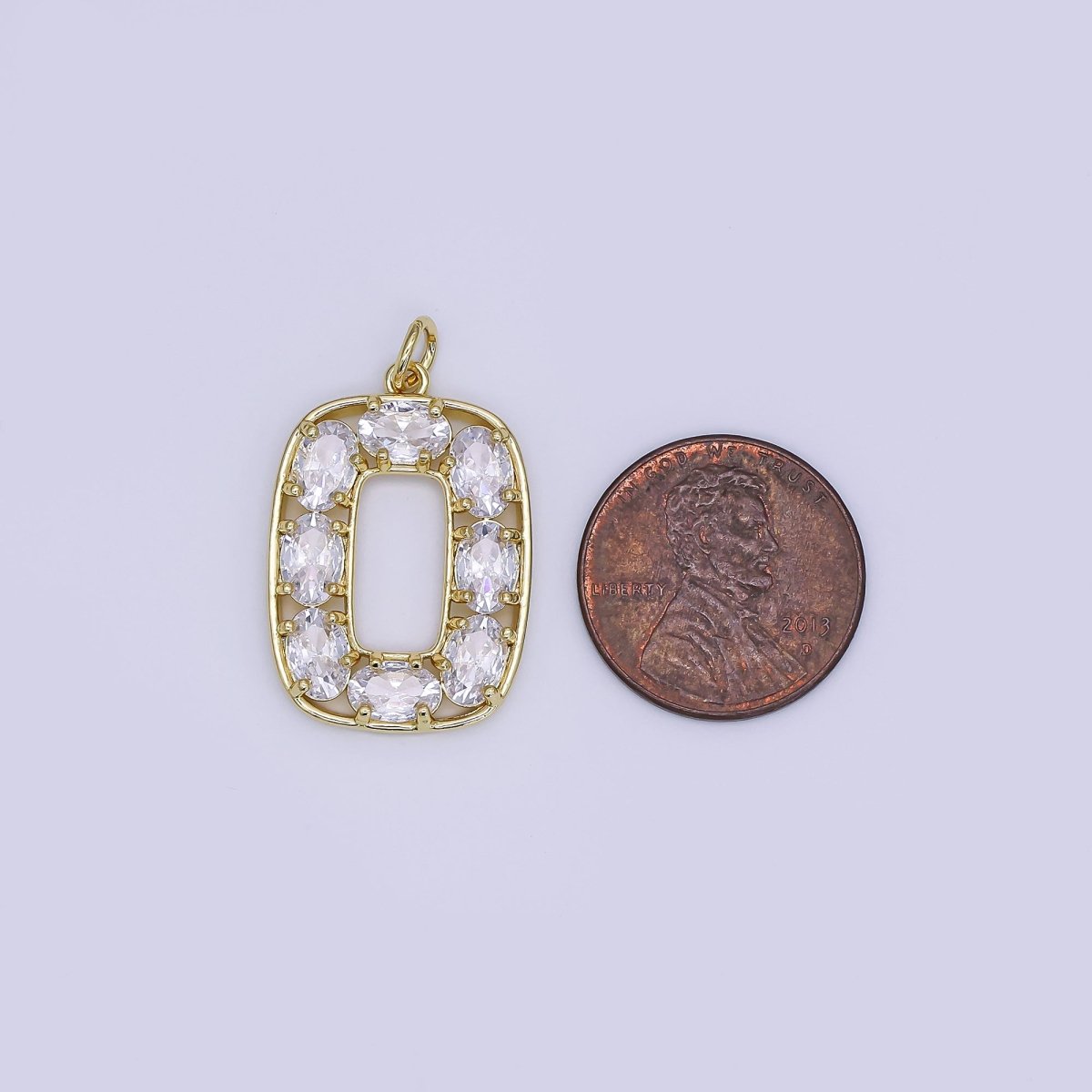 24K Gold Filled Clear CZ Micro Paved Oval Oblong Mini Charm | AJ - 353 - DLUXCA