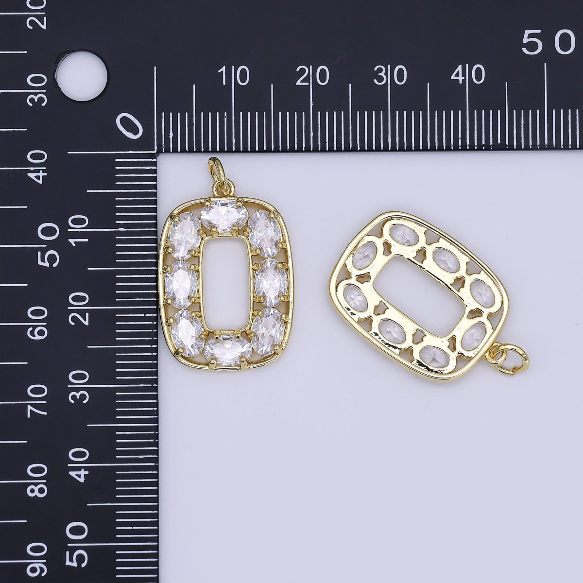 24K Gold Filled Clear CZ Micro Paved Oval Oblong Mini Charm | AJ - 353 - DLUXCA