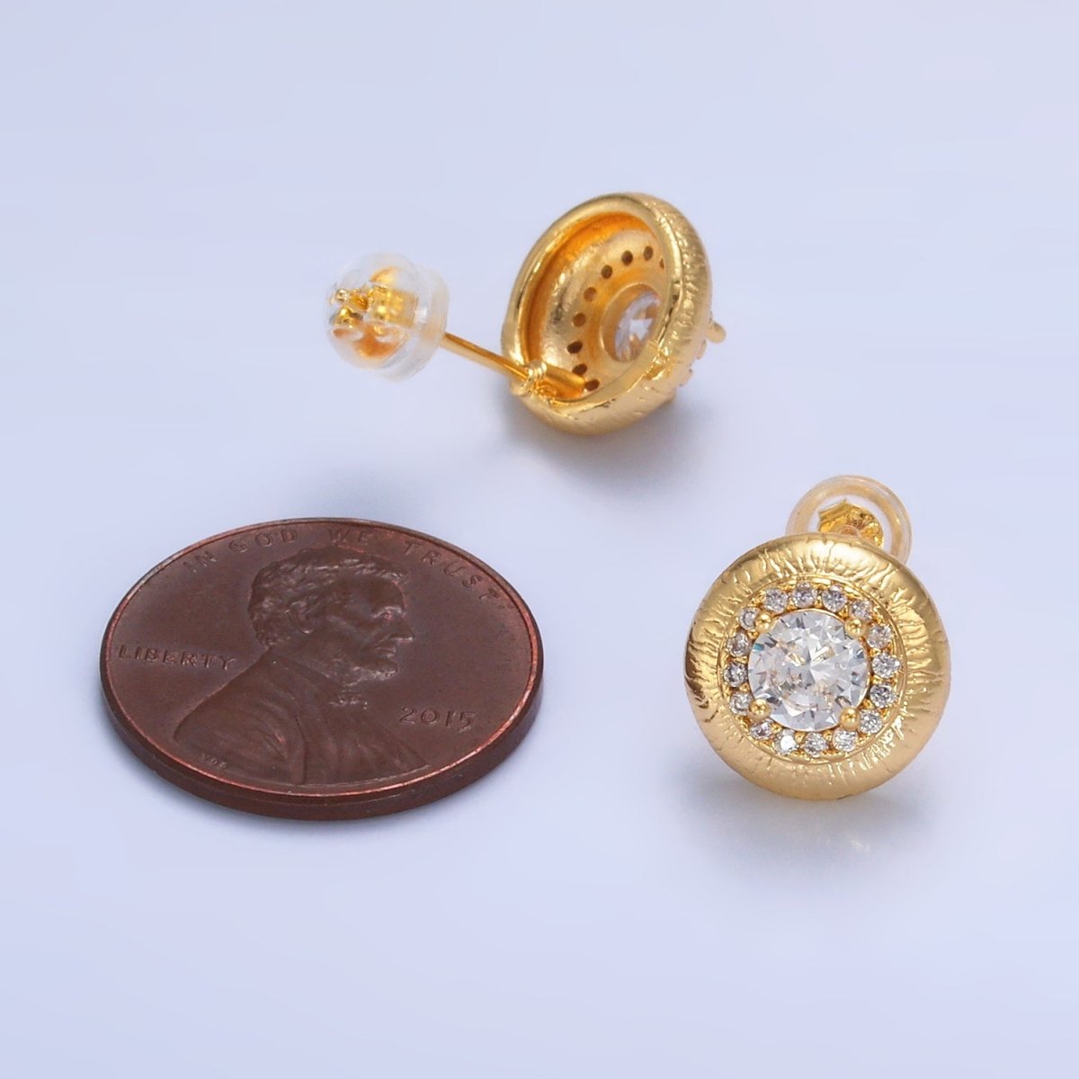 24K Gold Filled Clear CZ Micro Paved Round Stud Earrings in Gold & Silver | AB977 AB978