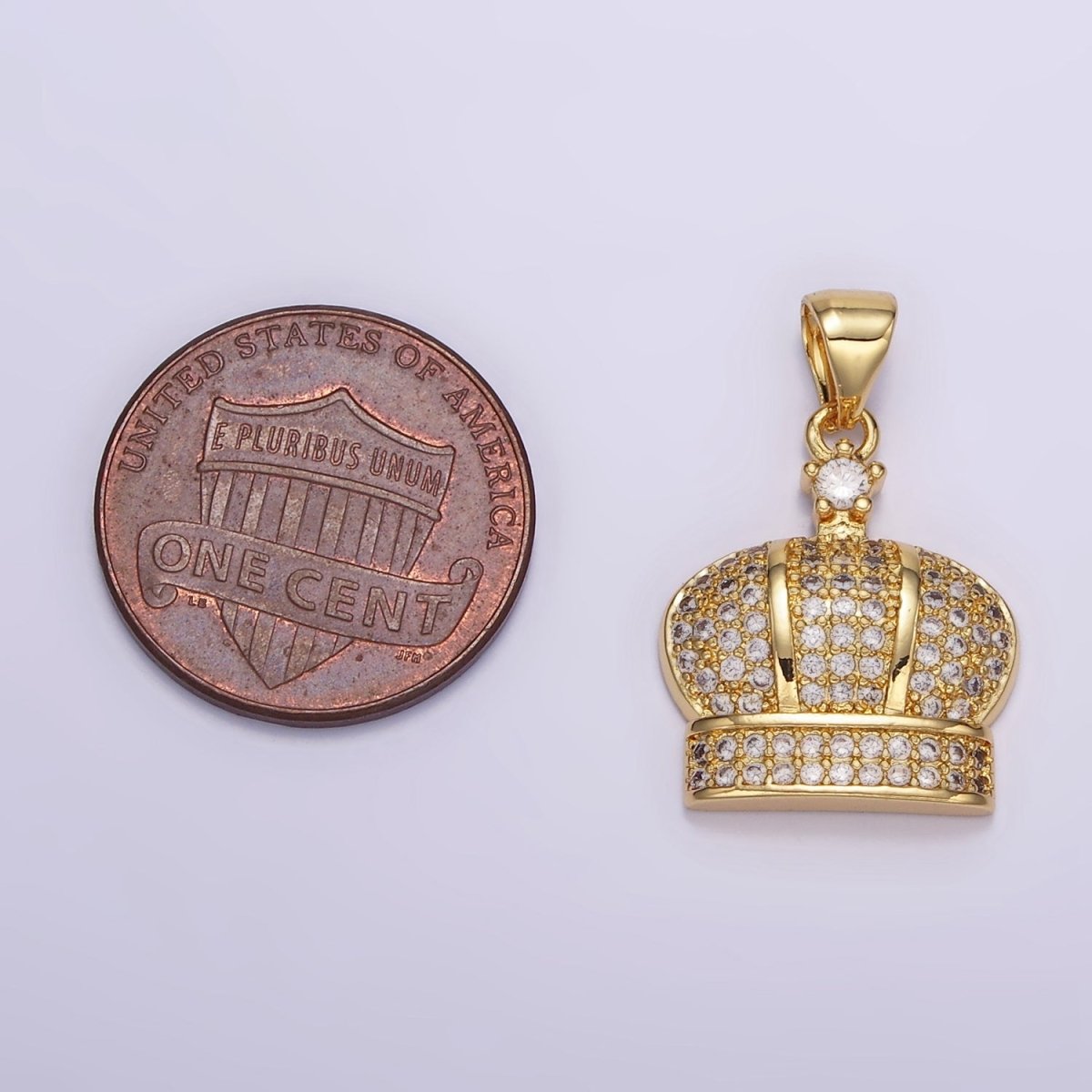 24K Gold Filled Clear CZ Micro Paved Royal Crown Pendant | AA055 - DLUXCA