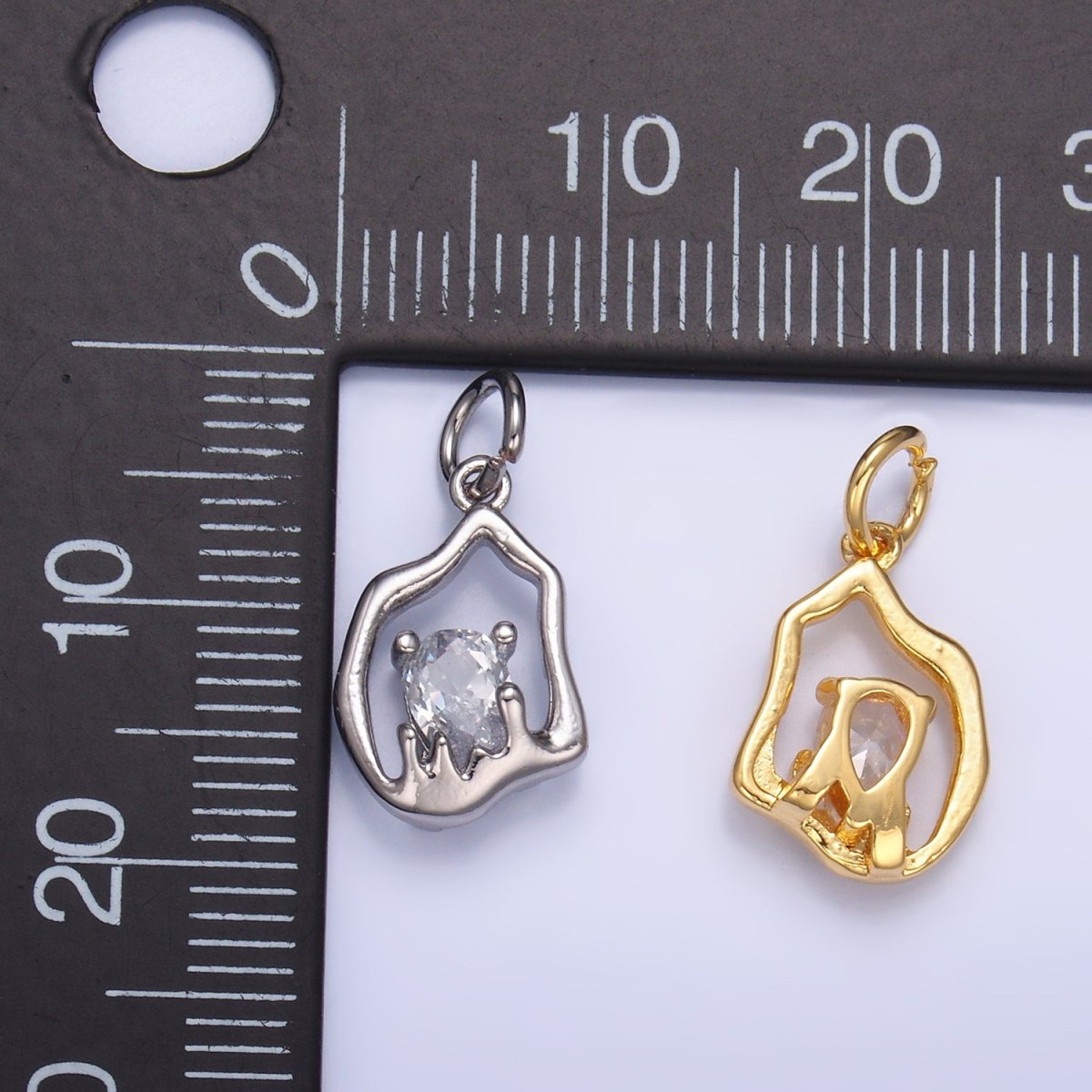 24K Gold Filled Clear CZ Molten Charm in Gold & Silver | W889