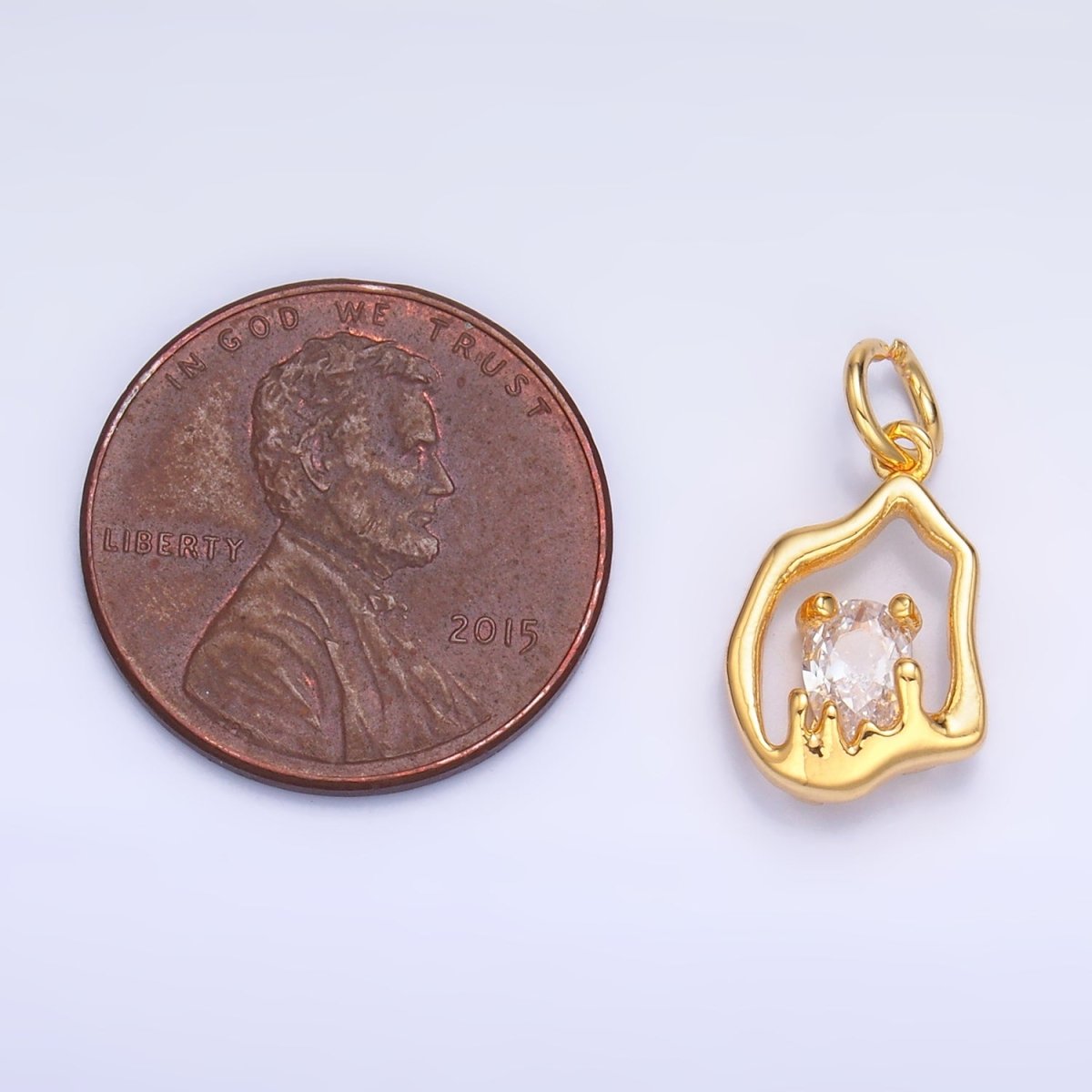 24K Gold Filled Clear CZ Molten Charm in Gold & Silver | W889