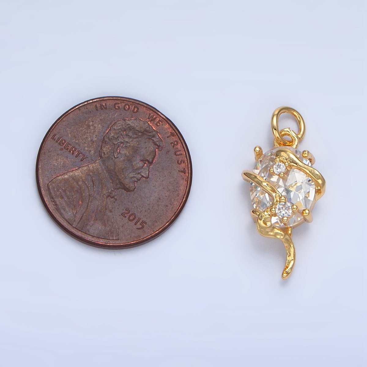 24K Gold Filled Clear CZ Molten Drip Wrap Geometric Charm | X740 - DLUXCA