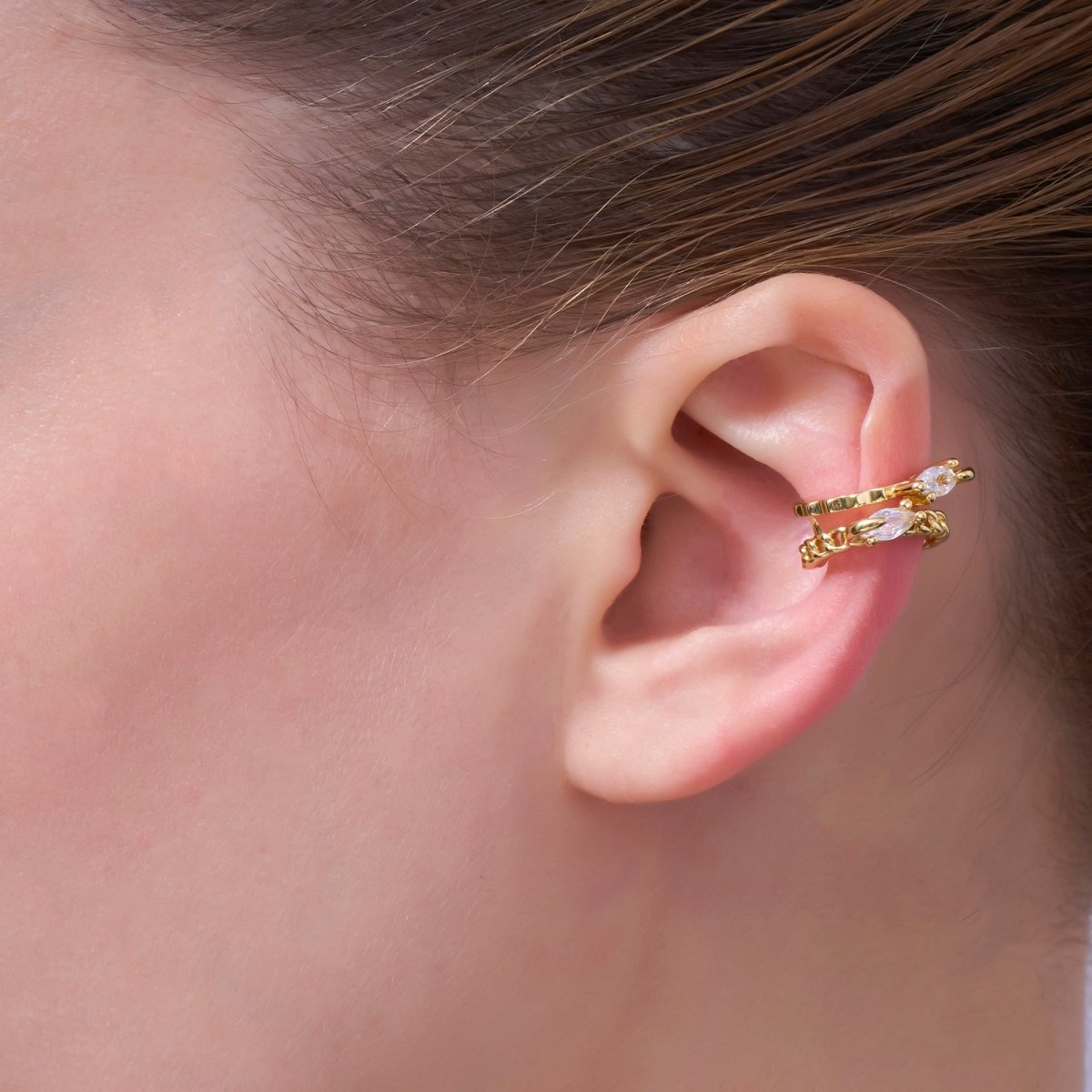 24K Gold Filled Clear CZ Molten Ear Cuff Earrings | AI178 - DLUXCA