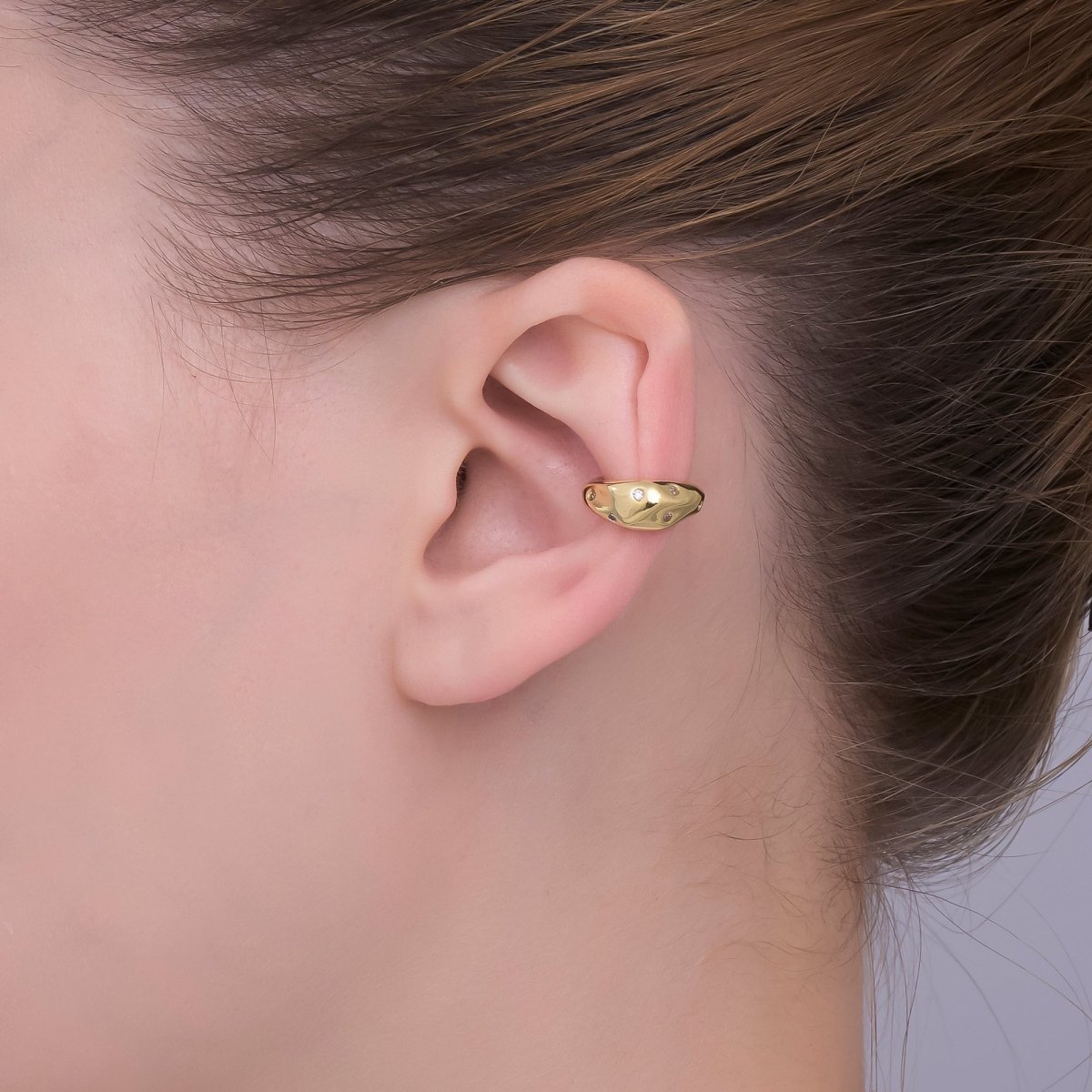 24K Gold Filled Clear CZ Molten Ear Cuff Earrings | AI179 - DLUXCA