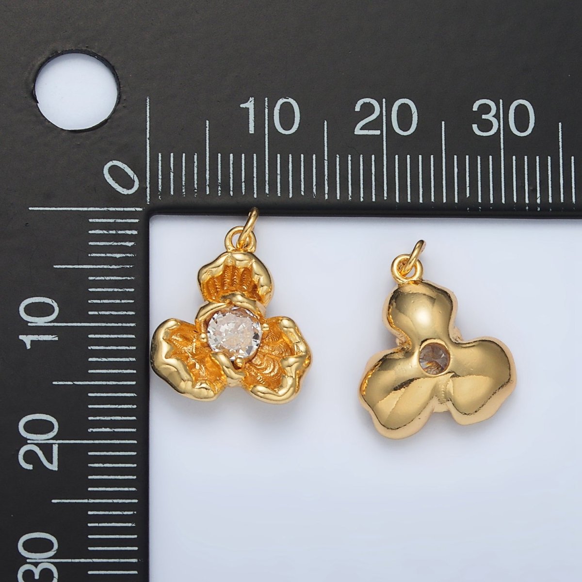 24K Gold Filled Clear CZ Molten Flower Petal Charm | AC104 - DLUXCA