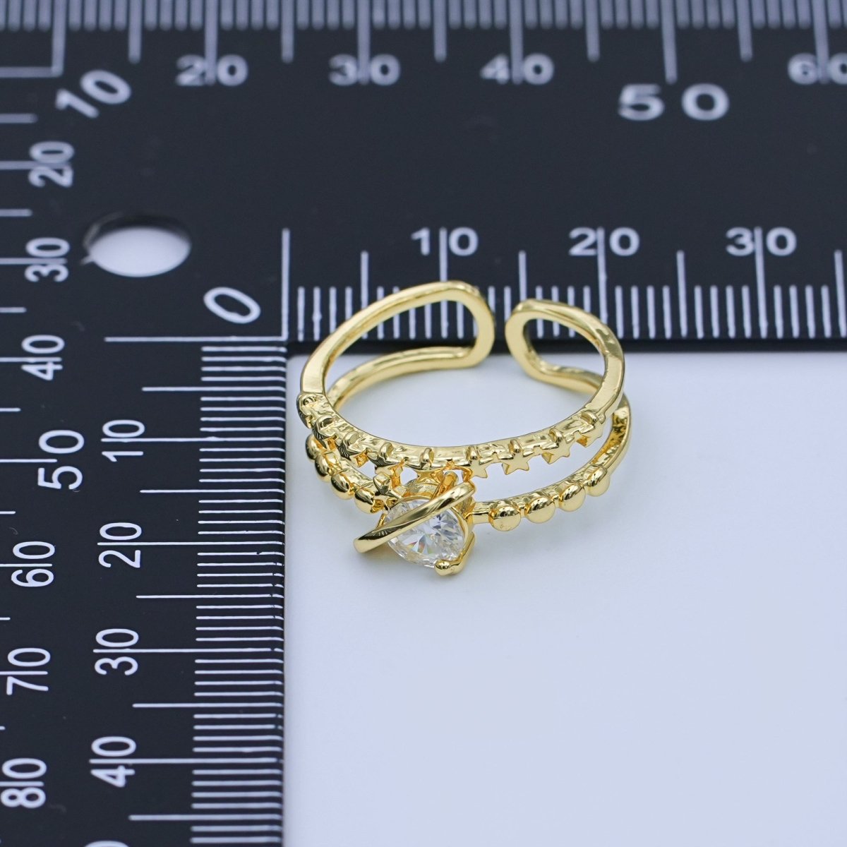 24K Gold Filled Clear CZ Molten Star Dotted Double Band Ring | O1054 - DLUXCA