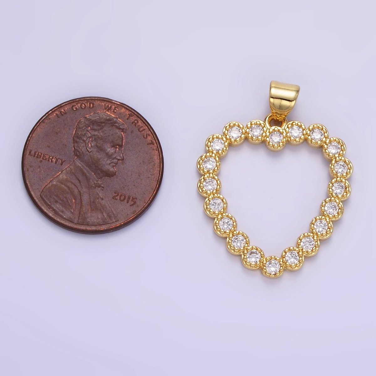 24K Gold Filled Clear CZ Open Heart Pendant | AA1339 - DLUXCA