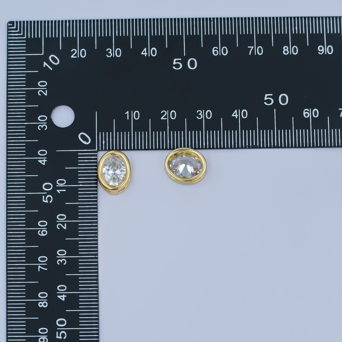 24K Gold Filled Clear CZ Oval Bezel Bead | B301 - DLUXCA