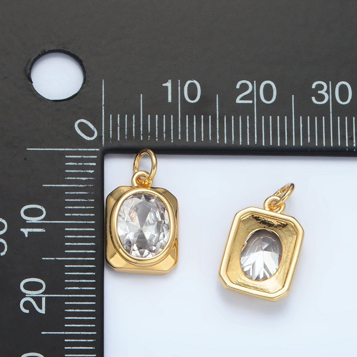 24K Gold Filled Clear CZ Oval Edged Rectangle Charm | X590 - DLUXCA