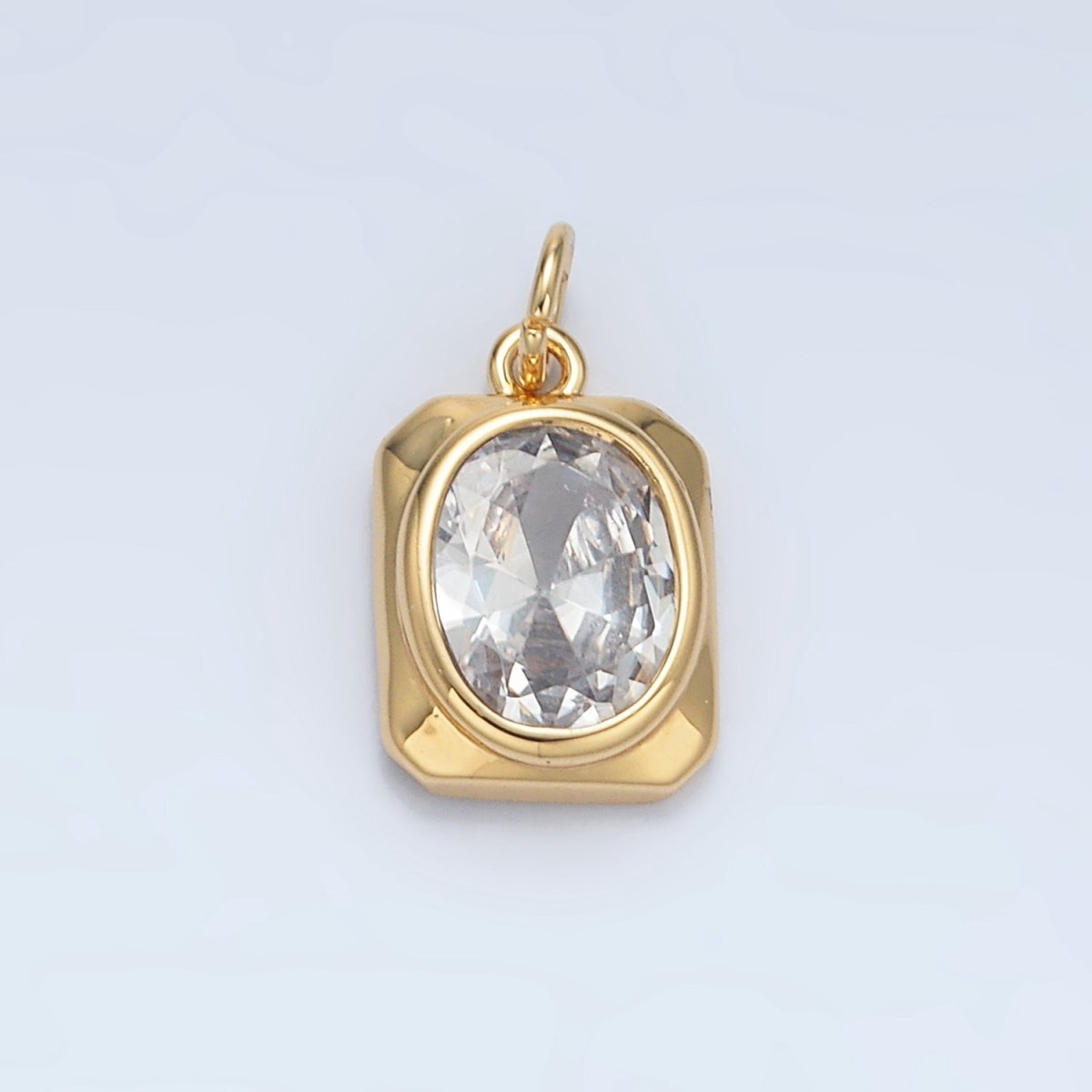 24K Gold Filled Clear CZ Oval Edged Rectangle Charm | X590 - DLUXCA