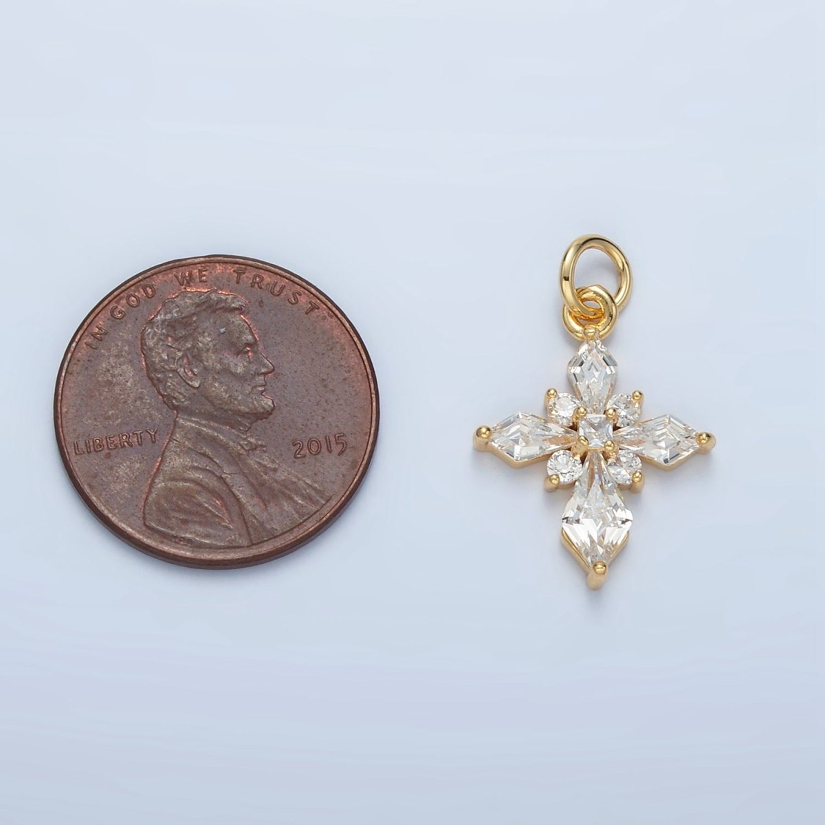 24K Gold Filled Clear CZ Passion Cross Religious Charm in Gold & Silver | X301 C444