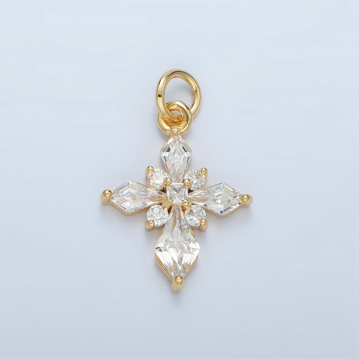 24K Gold Filled Clear CZ Passion Cross Religious Charm in Gold & Silver | X301 C444