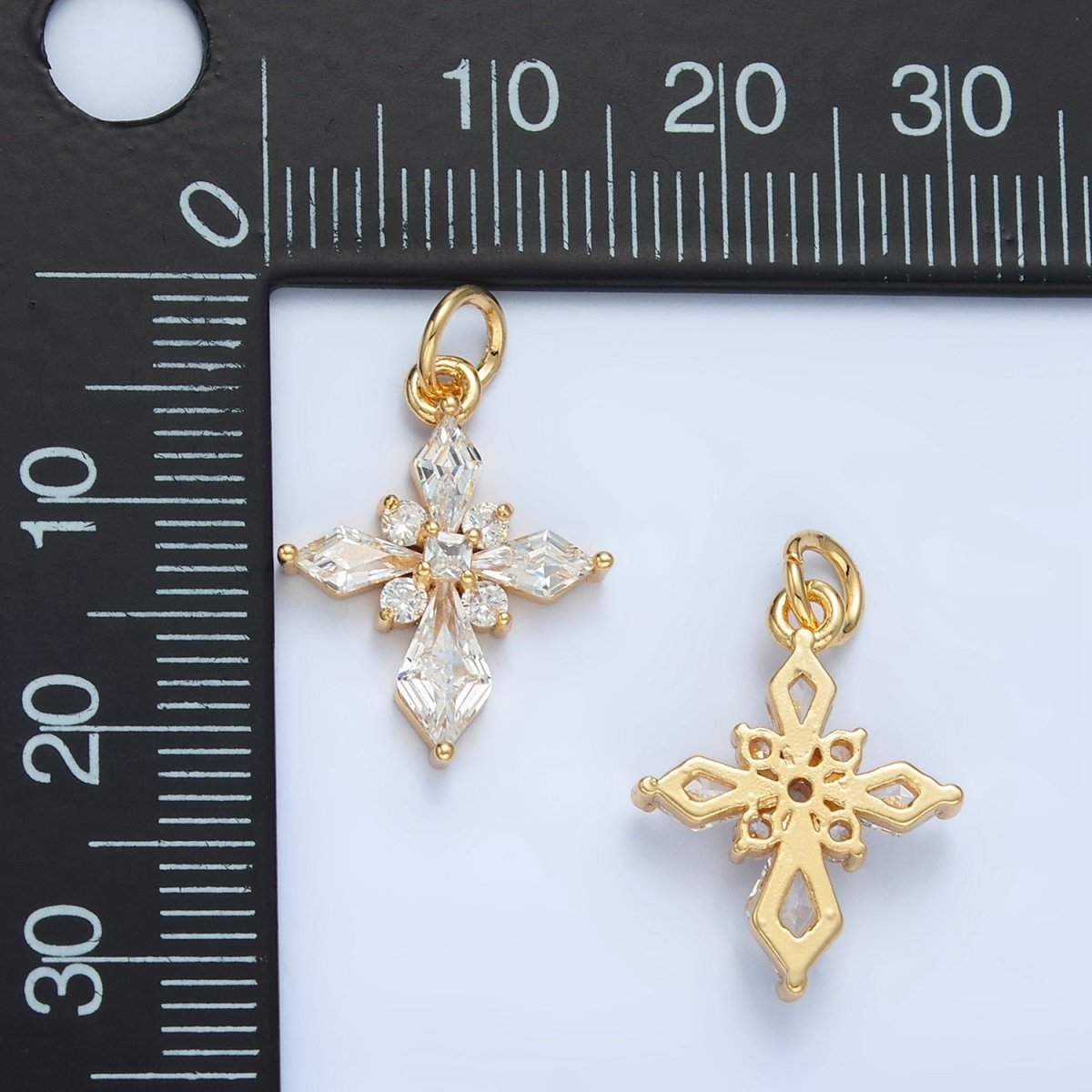 24K Gold Filled Clear CZ Passion Cross Religious Charm in Gold & Silver | X301 C444