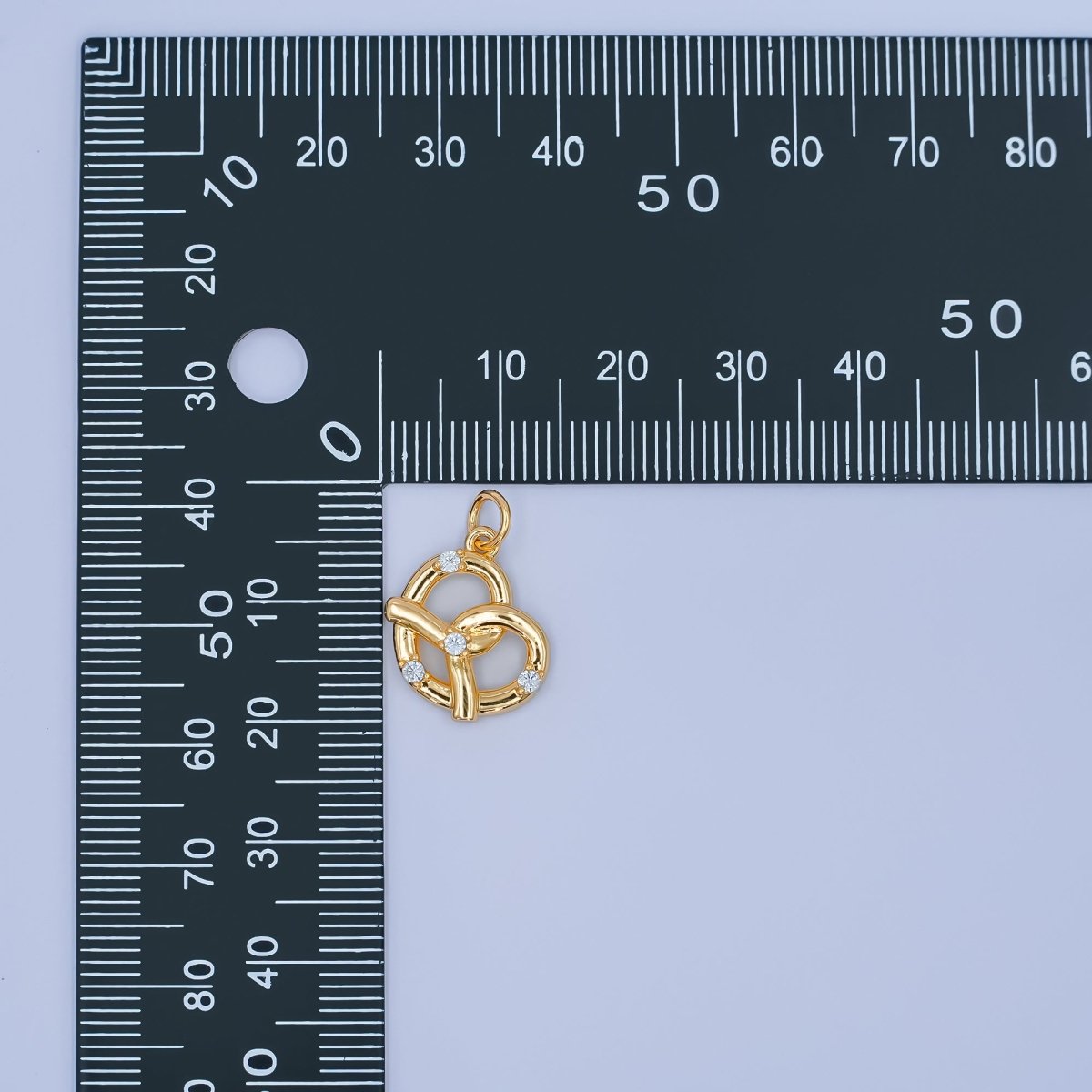 24K Gold Filled Clear CZ Pastry Pretzel 3D Multidimensional Charm | C003 - DLUXCA
