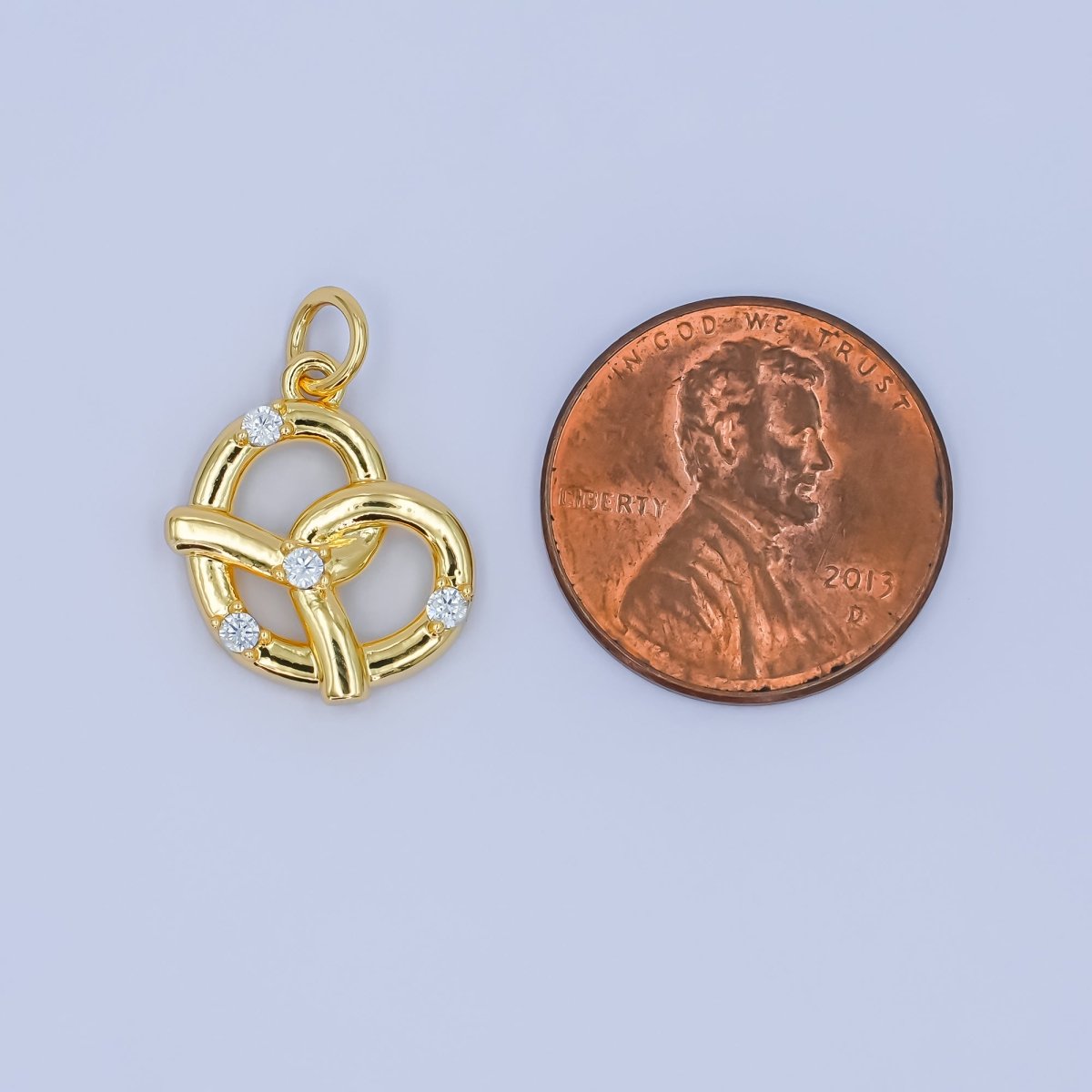 24K Gold Filled Clear CZ Pastry Pretzel 3D Multidimensional Charm | C003 - DLUXCA