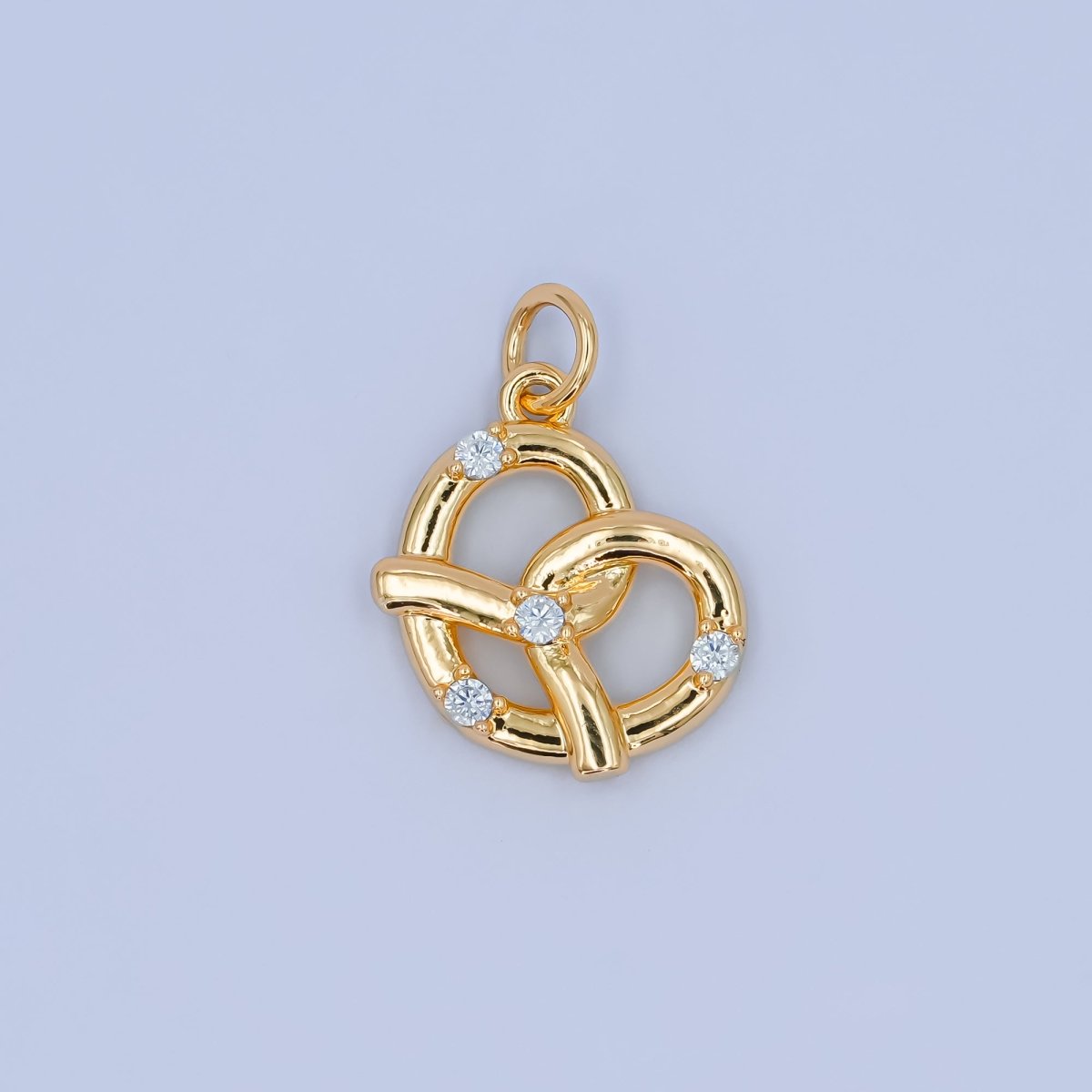 24K Gold Filled Clear CZ Pastry Pretzel 3D Multidimensional Charm | C003 - DLUXCA