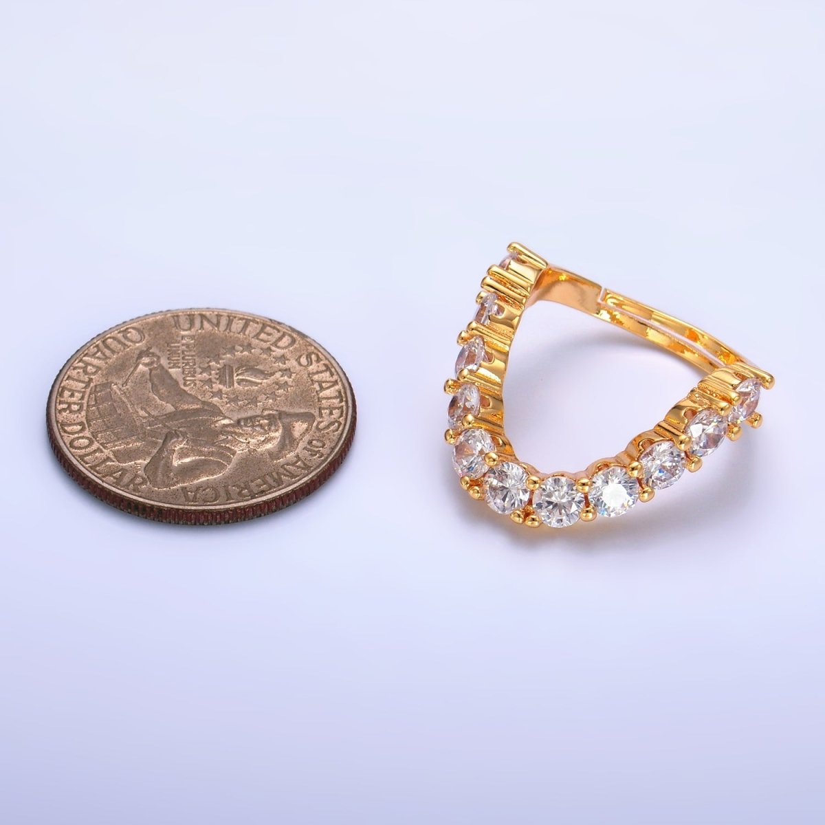 24K Gold Filled Clear CZ Paved Curved Chevron Ring | U426 - DLUXCA