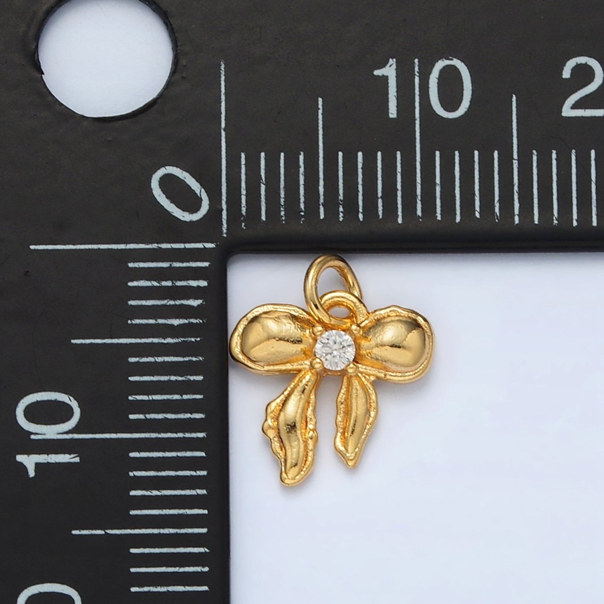 24K Gold Filled Clear CZ Puffed Ribbon Bow Mini Charm | AC151 - DLUXCA