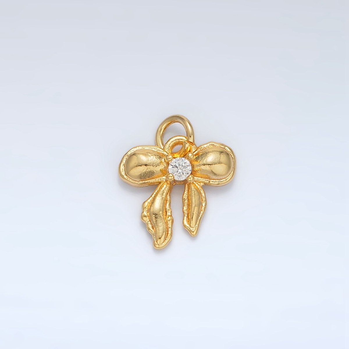 24K Gold Filled Clear CZ Puffed Ribbon Bow Mini Charm | AC151 - DLUXCA