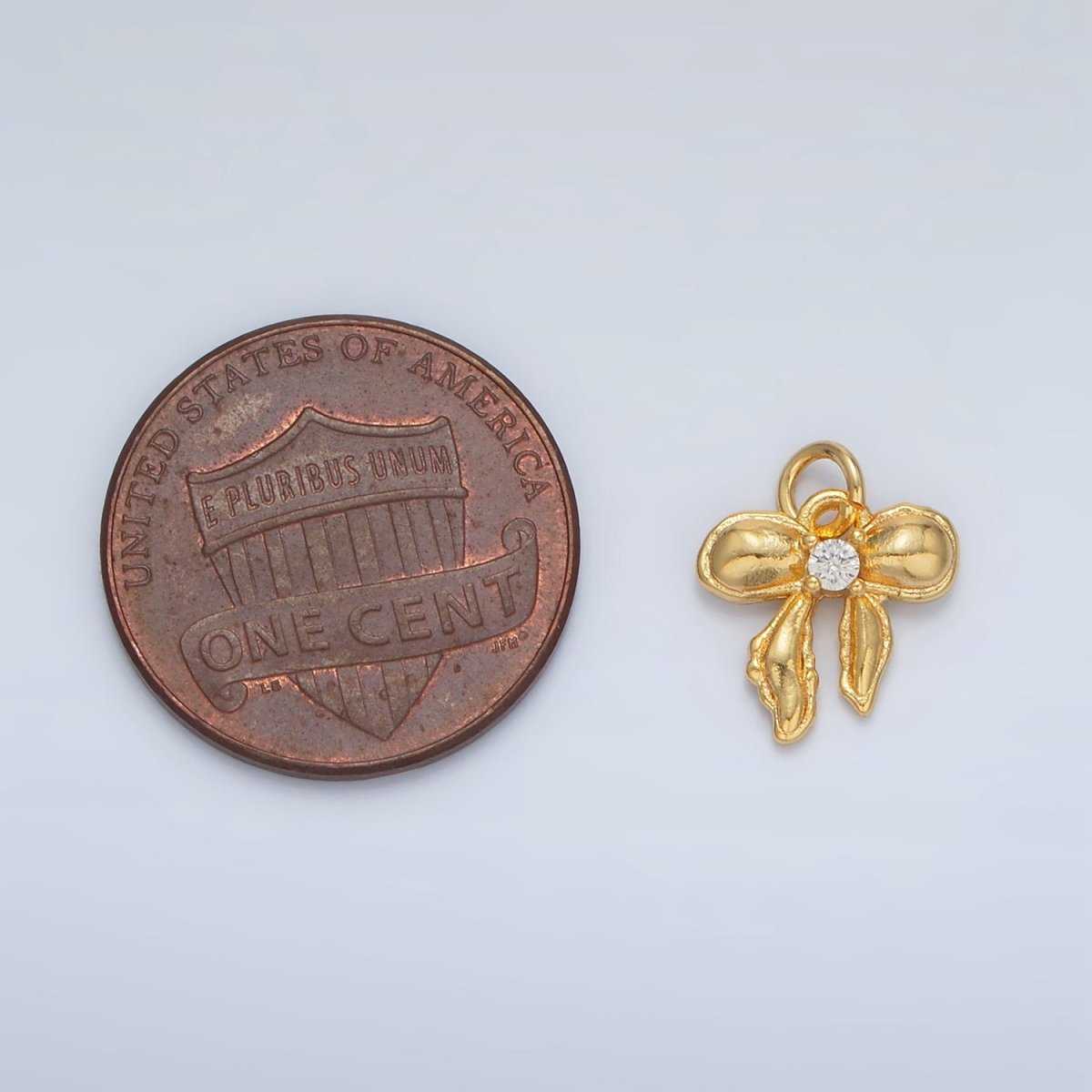 24K Gold Filled Clear CZ Puffed Ribbon Bow Mini Charm | AC151 - DLUXCA