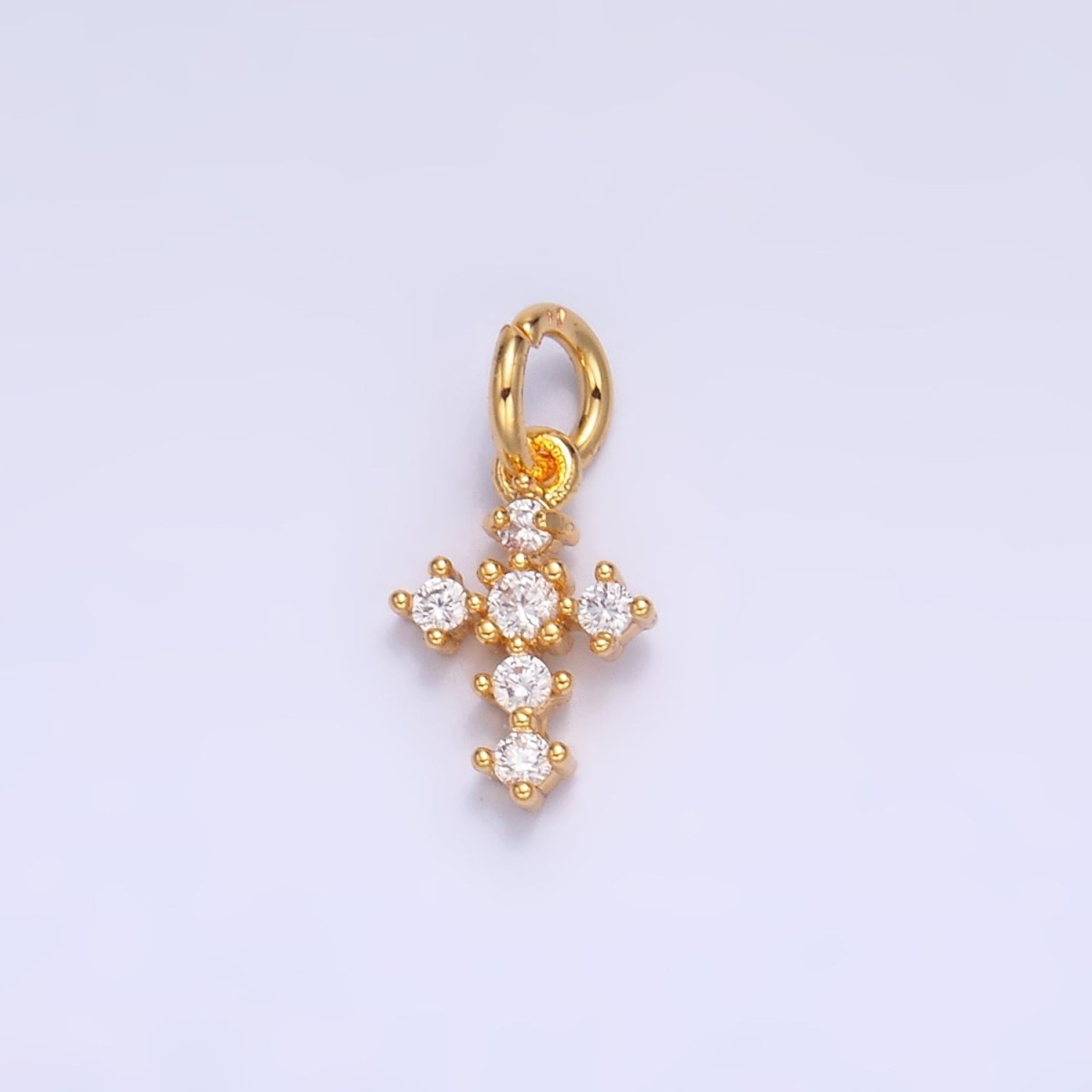 24K Gold Filled Clear CZ Religious Cross Mini Charm in Gold & Silver | W880