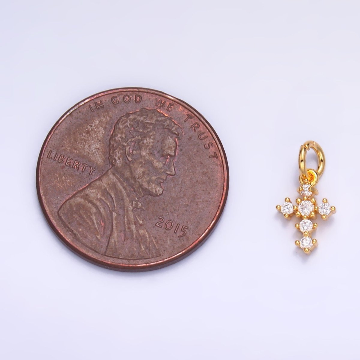 24K Gold Filled Clear CZ Religious Cross Mini Charm in Gold & Silver | W880