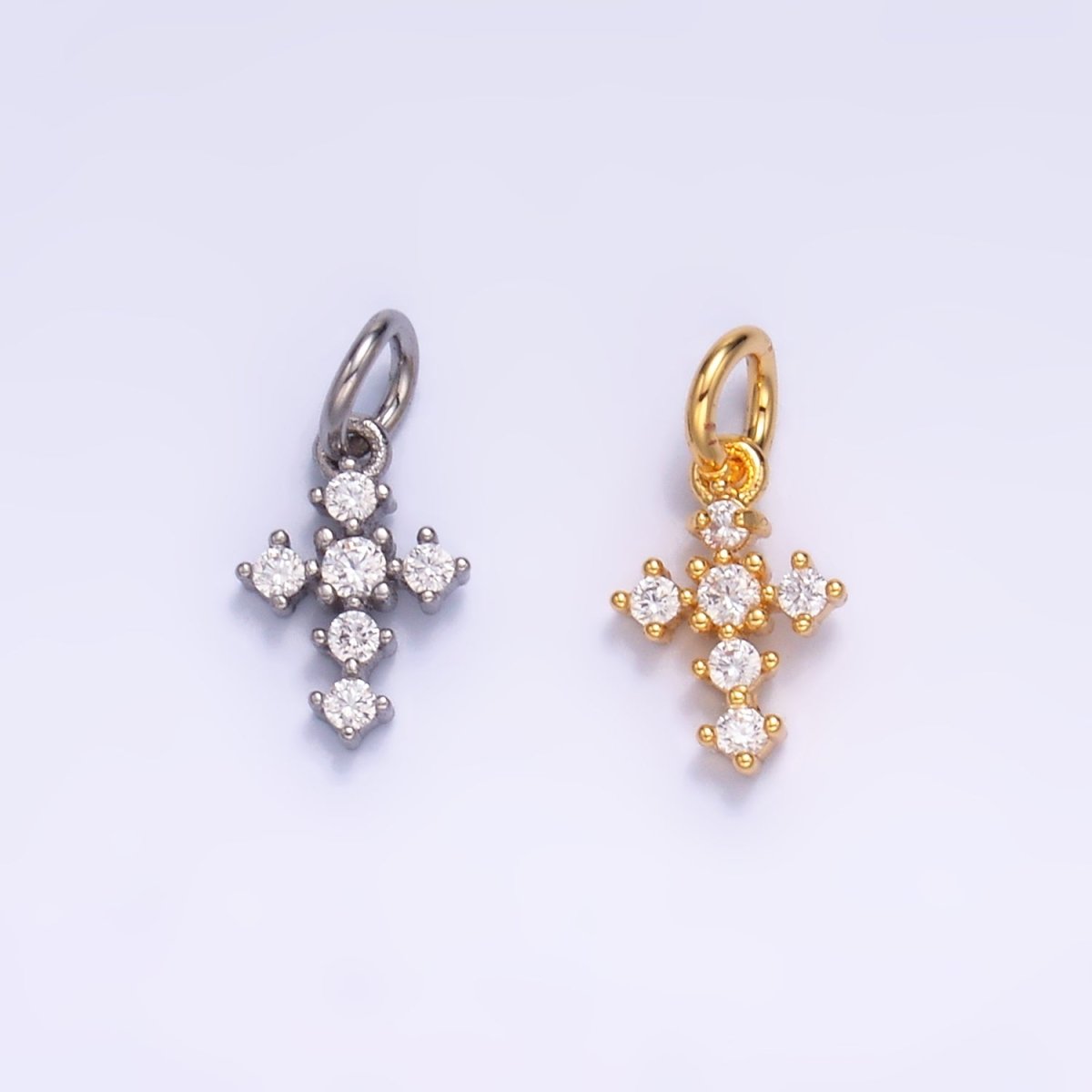 24K Gold Filled Clear CZ Religious Cross Mini Charm in Gold & Silver | W880
