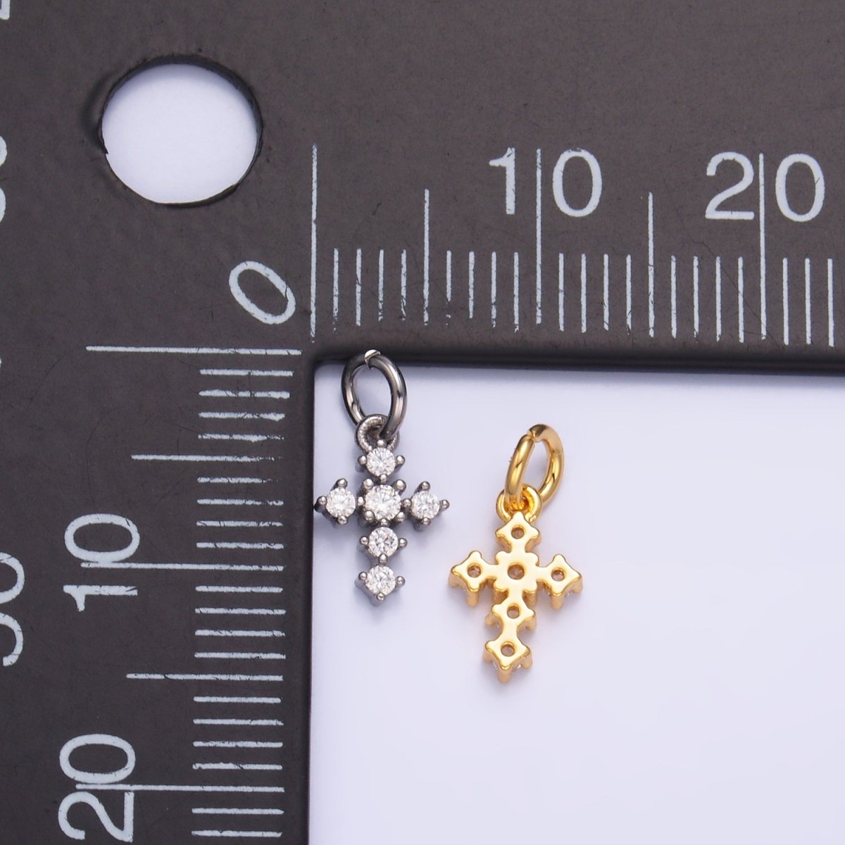 24K Gold Filled Clear CZ Religious Cross Mini Charm in Gold & Silver | W880