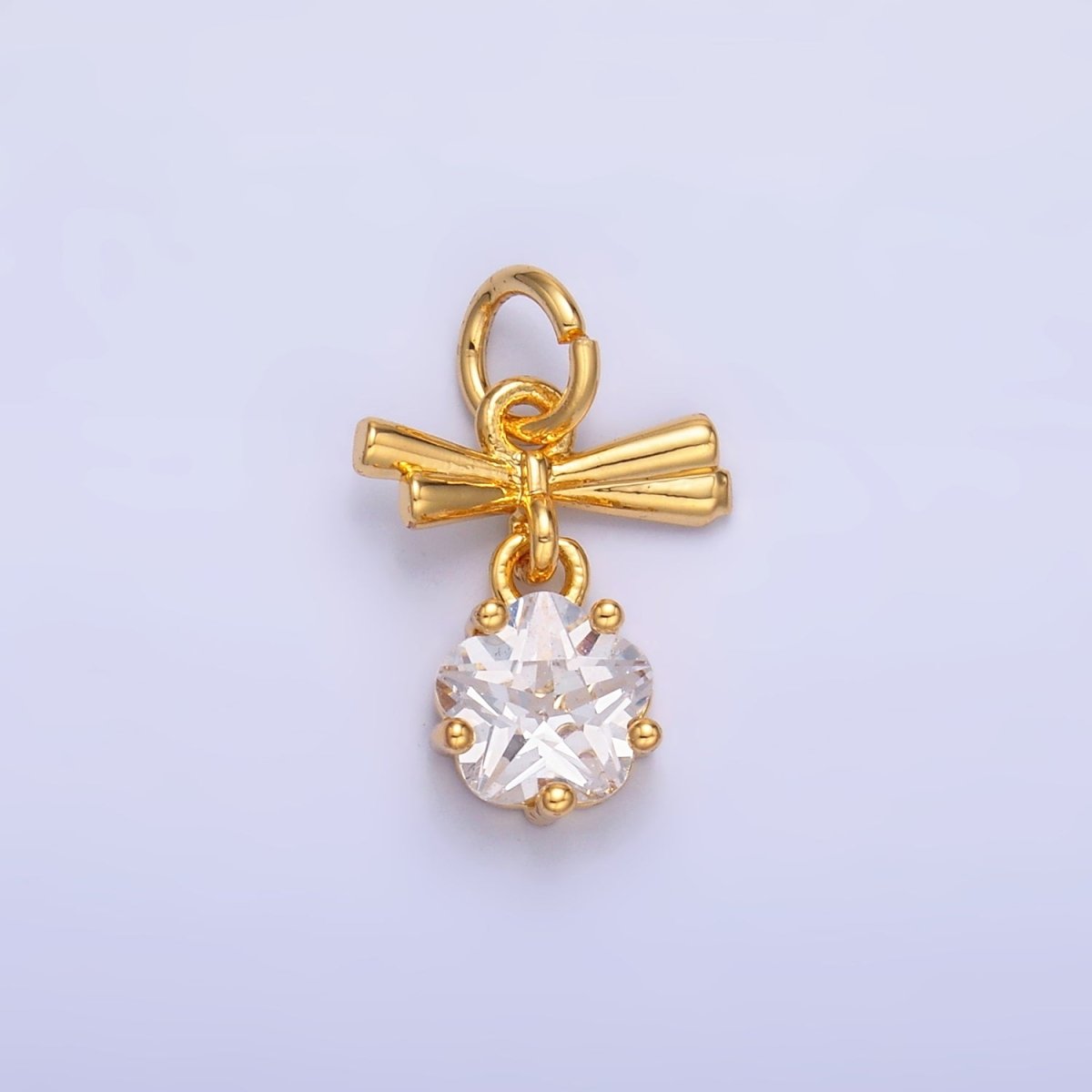 24K Gold Filled Clear CZ Ribbon Bow Drop Charm in Gold & Silver | W815