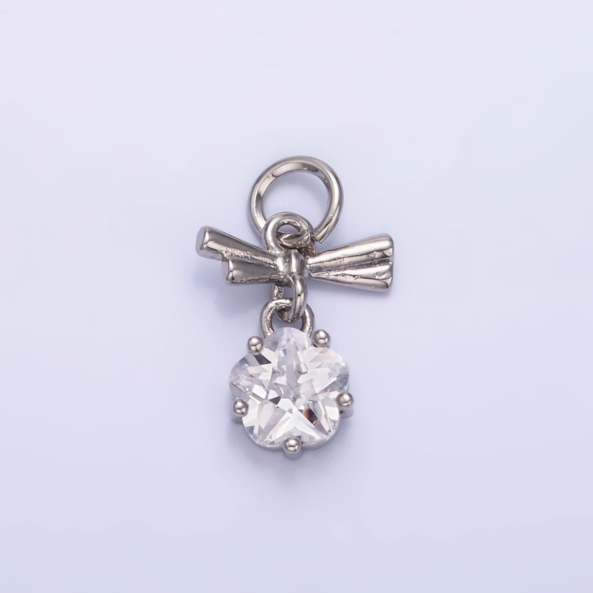 24K Gold Filled Clear CZ Ribbon Bow Drop Charm in Gold & Silver | W815