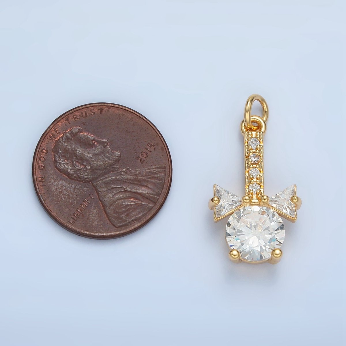 24K Gold Filled Clear CZ Ribbon Linear Geometric Charm | X277 - DLUXCA