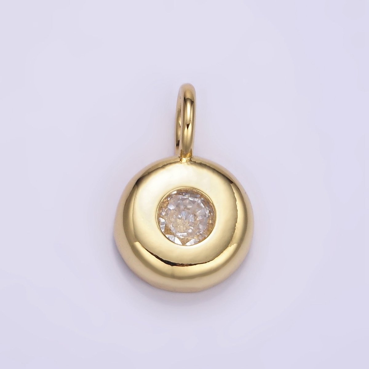 24K Gold Filled Clear CZ Round Bezel Pendant | M122 - DLUXCA