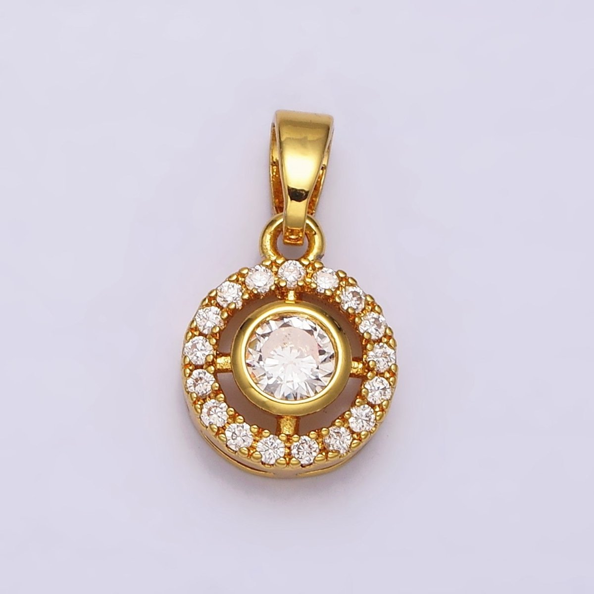 24K Gold Filled Clear CZ Round Open Pendant in Gold & Silver | AA451 AA452