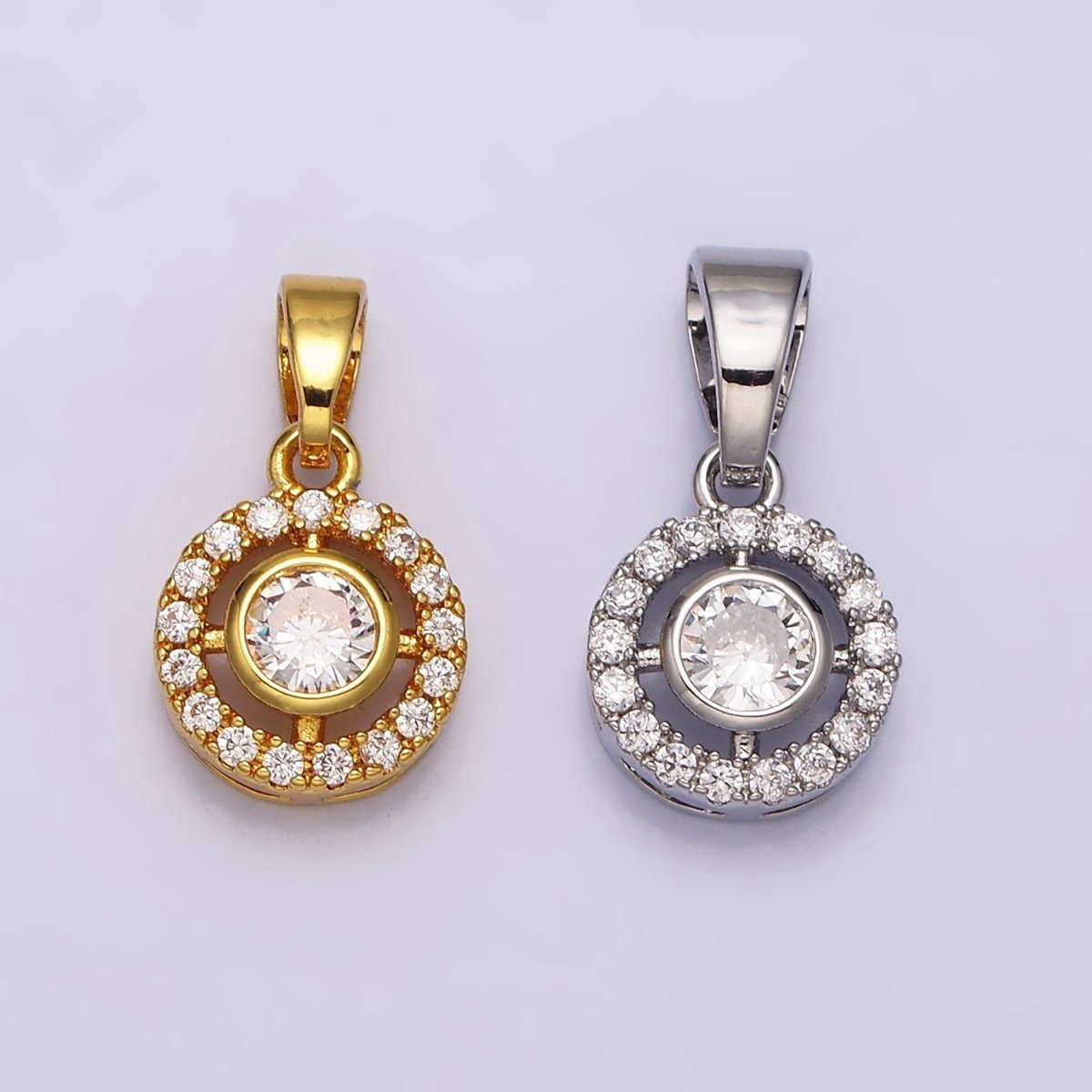 24K Gold Filled Clear CZ Round Open Pendant in Gold & Silver | AA451 AA452