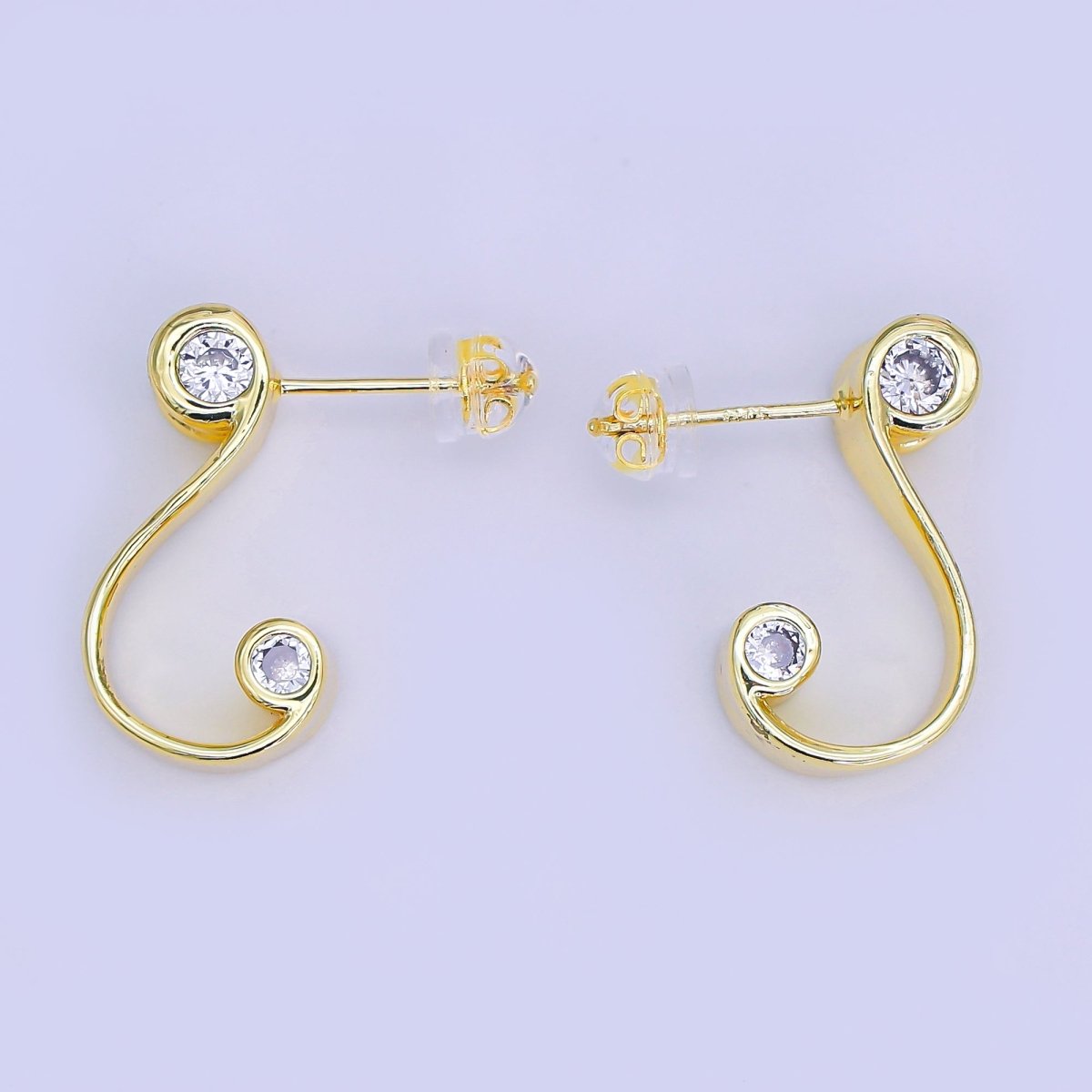 24K Gold Filled Clear CZ S - Curve Stud Earrings | AI439 - DLUXCA