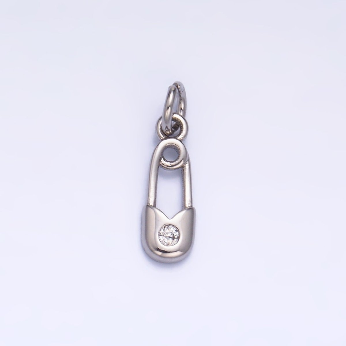 24K Gold Filled Clear CZ Safety Pin Mini Charm in Gold & Silver | W882