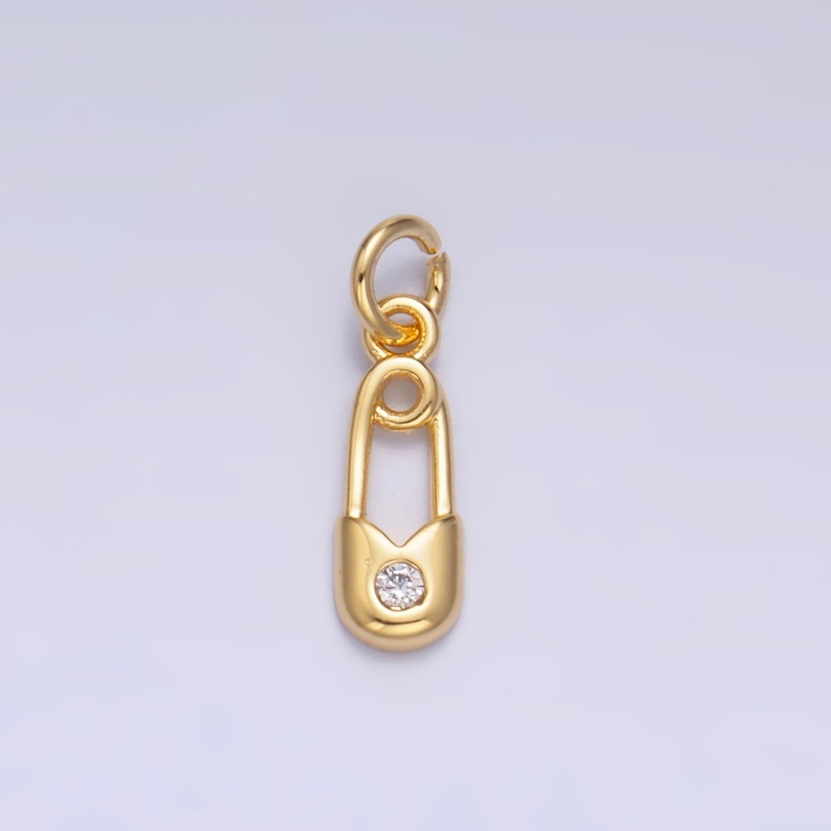 24K Gold Filled Clear CZ Safety Pin Mini Charm in Gold & Silver | W882