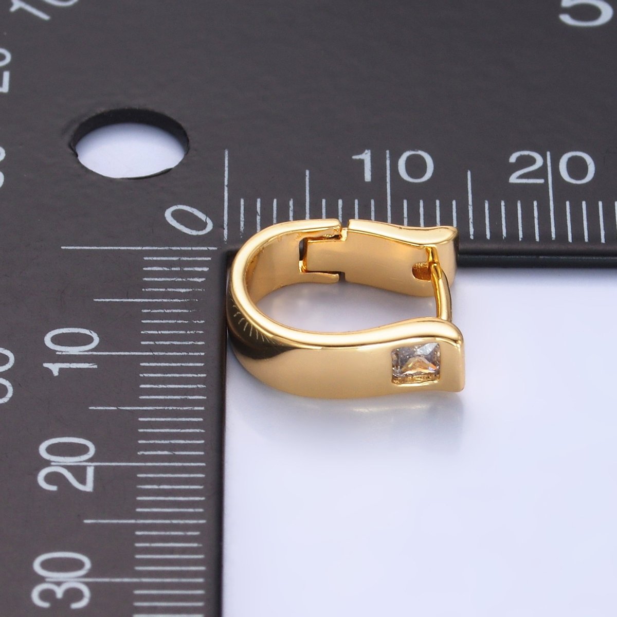 24K Gold Filled Clear CZ Square U - Shaped Hoop Earring | AB981 - DLUXCA