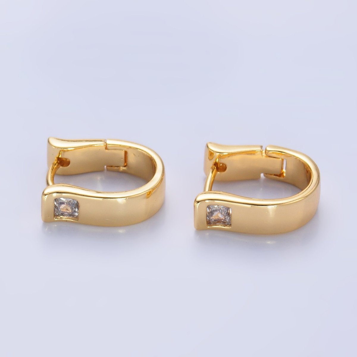 24K Gold Filled Clear CZ Square U - Shaped Hoop Earring | AB981 - DLUXCA