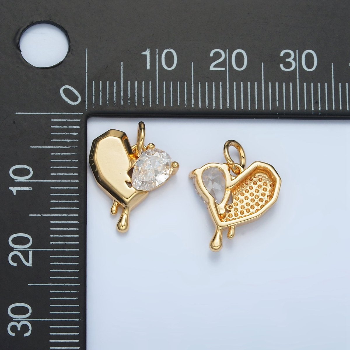 24K Gold Filled Clear CZ Teardrop Edged Molten Drip Heart Charm | M020 - DLUXCA