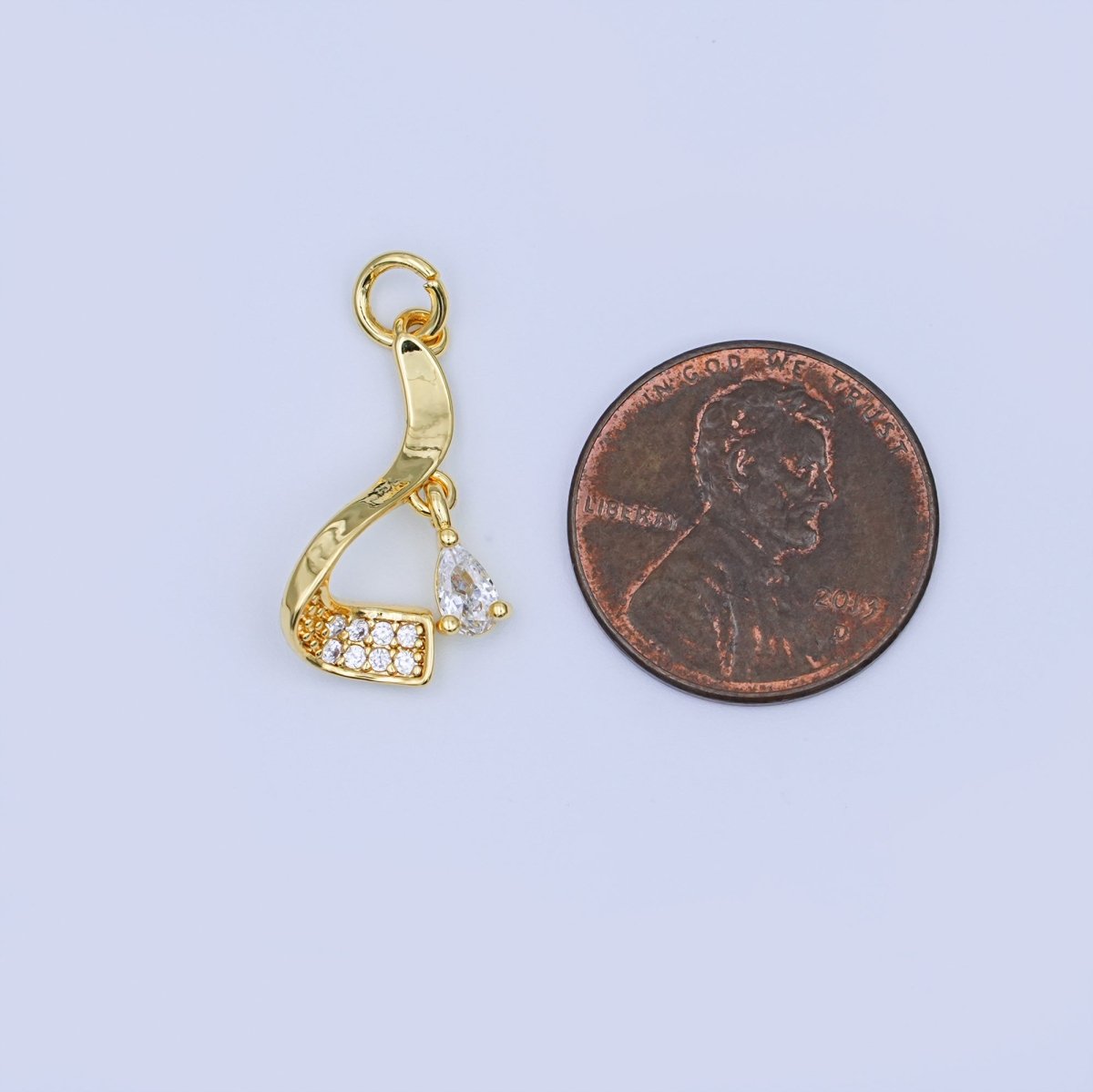 24K Gold Filled Clear CZ Teardrop Micro Paved Geometric Curve Charm | W936 - DLUXCA