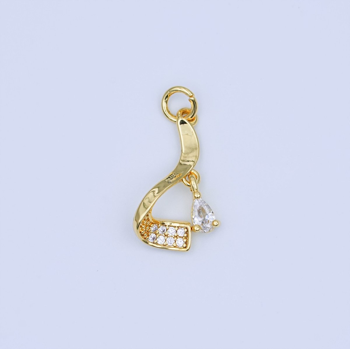 24K Gold Filled Clear CZ Teardrop Micro Paved Geometric Curve Charm | W936 - DLUXCA