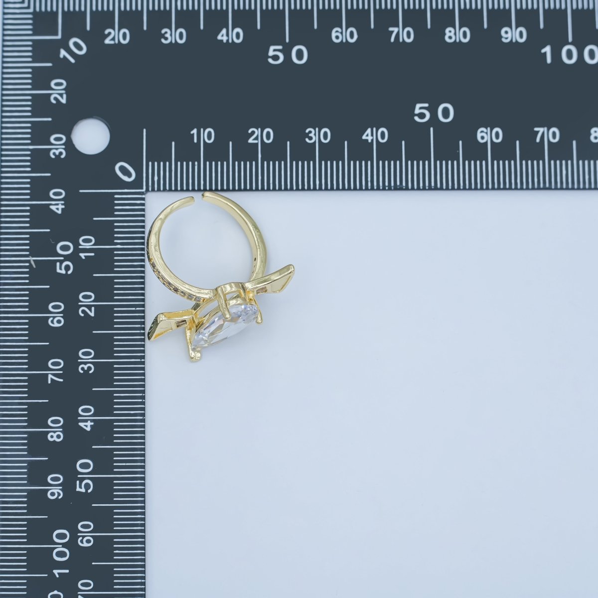 24K Gold Filled Clear CZ Teardrop Micro Paved Geometric Ring | O857 - DLUXCA