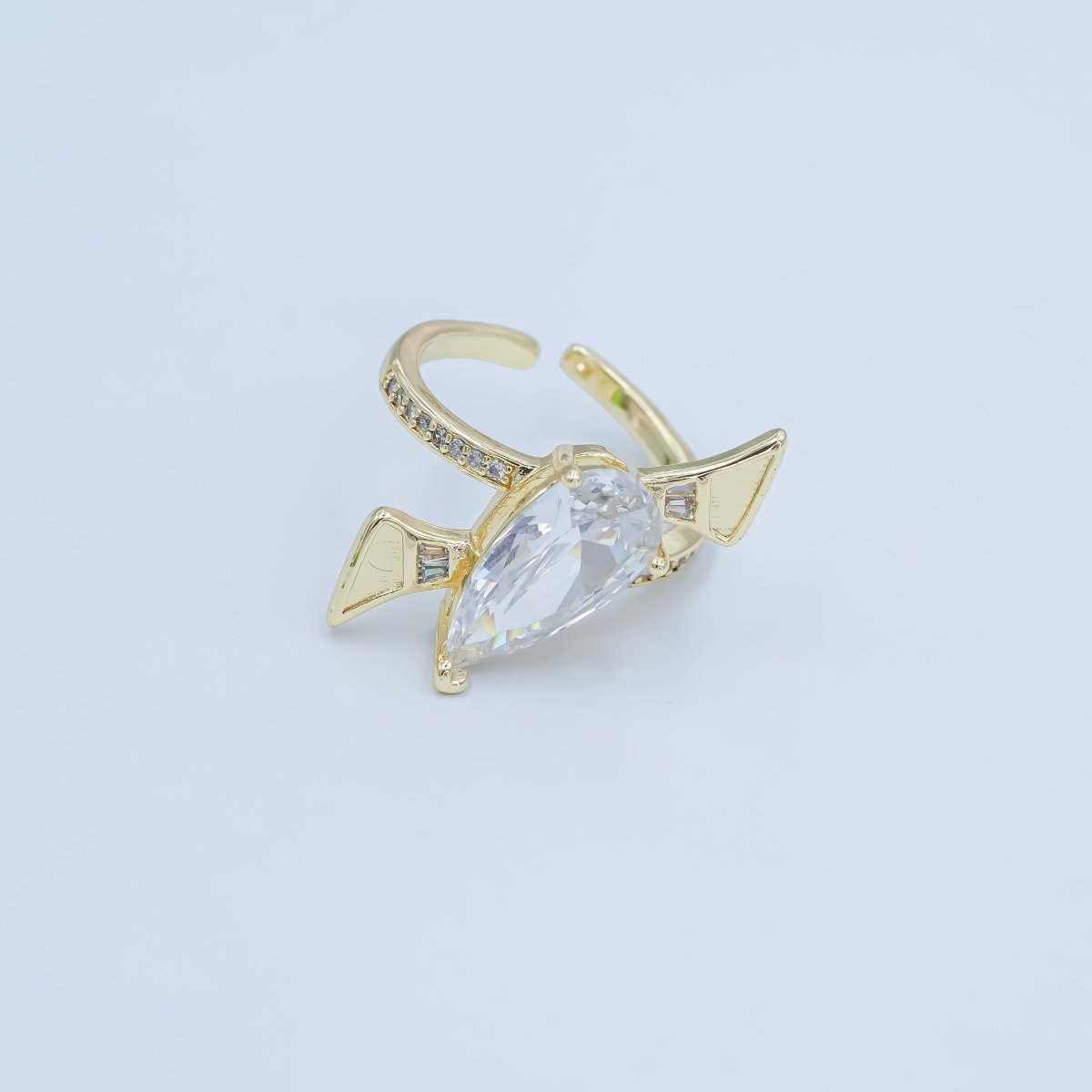 24K Gold Filled Clear CZ Teardrop Micro Paved Geometric Ring | O857 - DLUXCA