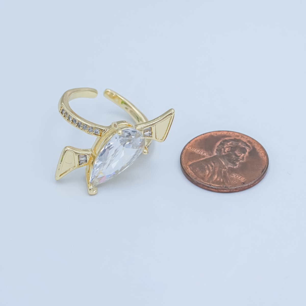 24K Gold Filled Clear CZ Teardrop Micro Paved Geometric Ring | O857 - DLUXCA
