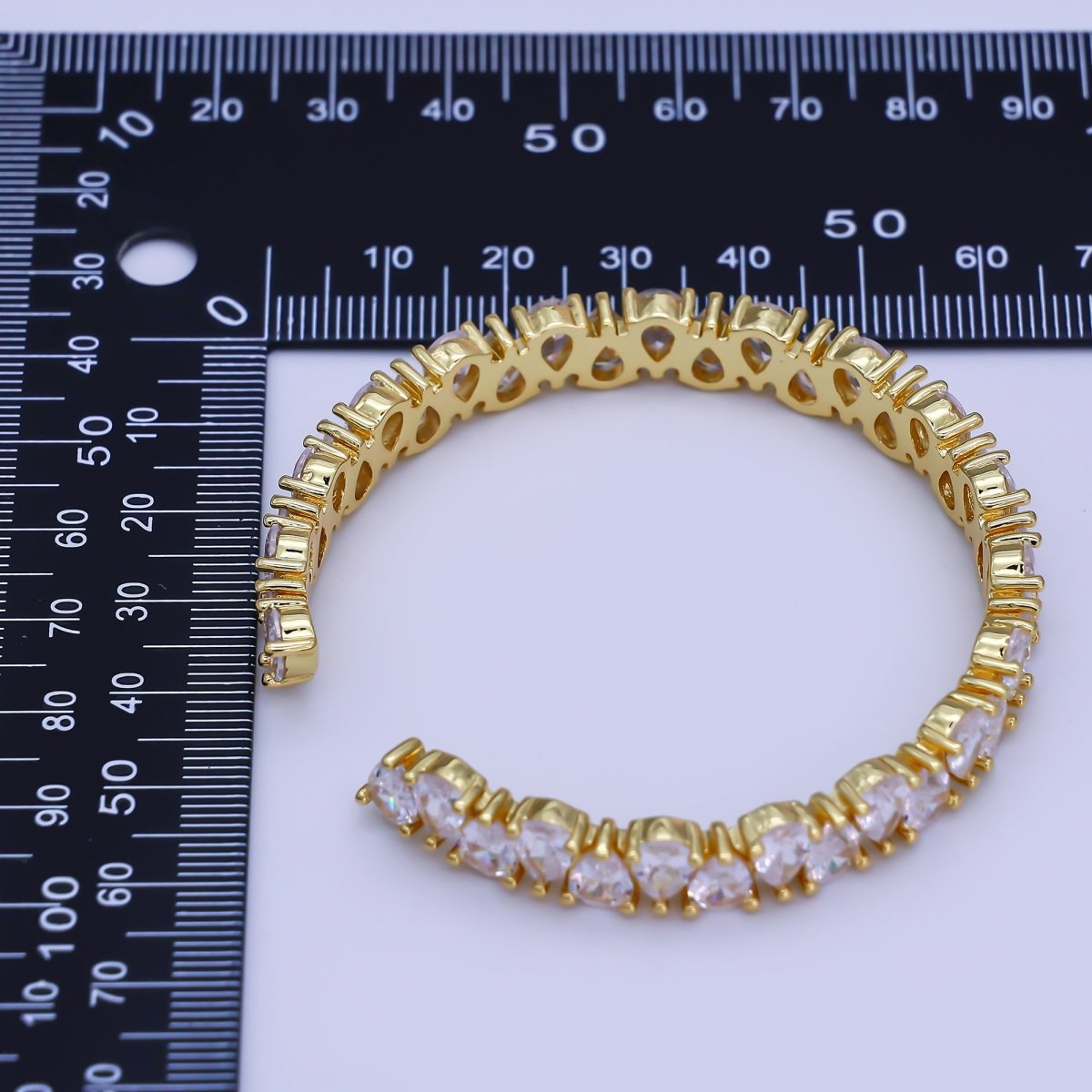 24K Gold Filled Clear CZ Teardrop Reverse Cuff Bracelet | WA - 3139 - DLUXCA