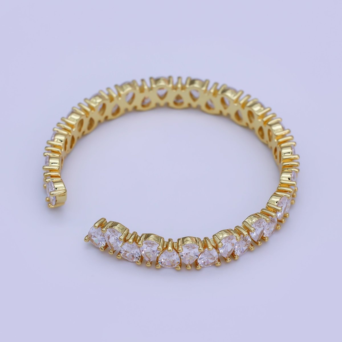 24K Gold Filled Clear CZ Teardrop Reverse Cuff Bracelet | WA - 3139 - DLUXCA